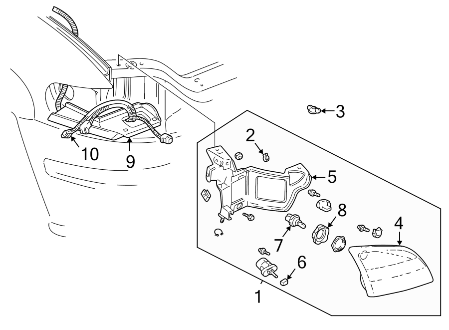 Diagram FRONT LAMPS. HEADLAMP COMPONENTS. for your 2003 GMC Sierra 2500 HD 8.1L Vortec V8 M/T 4WD SLT Extended Cab Pickup 