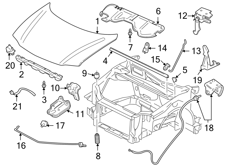 Diagram HOOD & GRILLE. HOOD & COMPONENTS. for your 2007 Chevrolet Trailblazer   