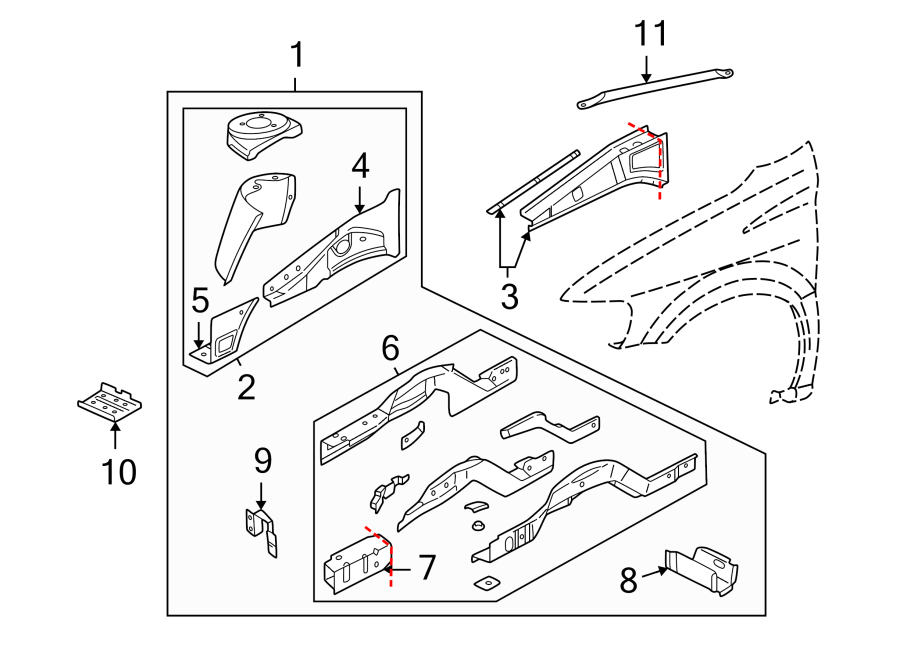 Diagram FENDER. STRUCTURAL COMPONENTS & RAILS. for your 2011 GMC Sierra 2500 HD 6.6L Duramax V8 DIESEL A/T RWD SLE Standard Cab Pickup 