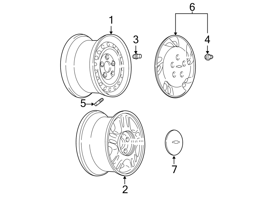 Diagram WHEELS. COVERS & TRIM. for your 2005 Chevrolet Classic   