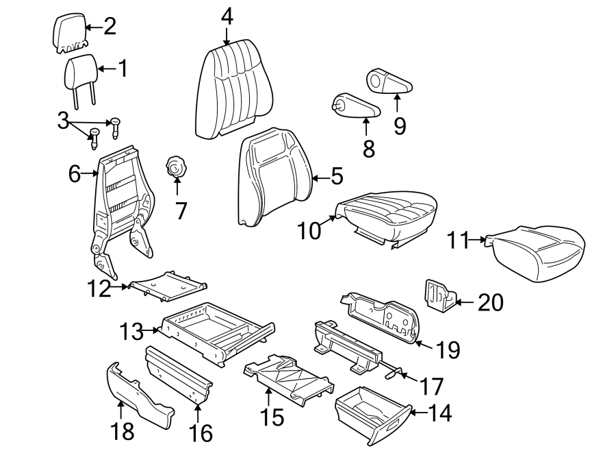 Diagram SEATS & TRACKS. FRONT SEAT COMPONENTS. for your 2017 GMC Sierra 2500 HD 6.6L Duramax V8 DIESEL A/T 4WD SLE Standard Cab Pickup Fleetside 