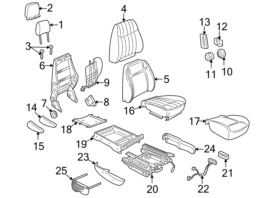 Diagram SEATS & TRACKS. FRONT SEAT COMPONENTS. for your 2005 Chevrolet Trailblazer EXT   