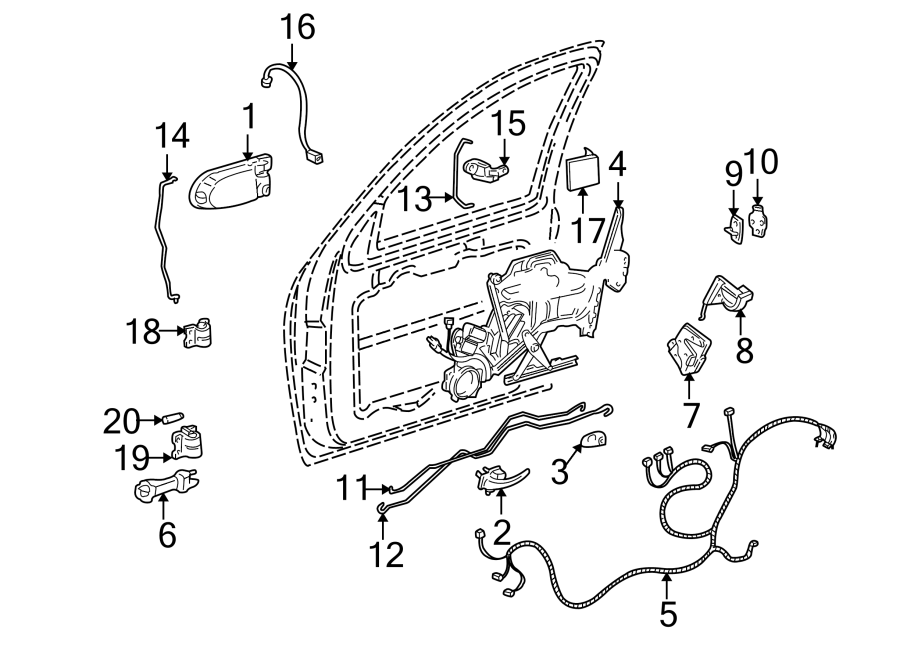 Diagram FRONT DOOR. LOCK & HARDWARE. for your 2006 GMC Sierra 3500 6.0L Vortec V8 M/T 4WD SLT Extended Cab Pickup Fleetside 