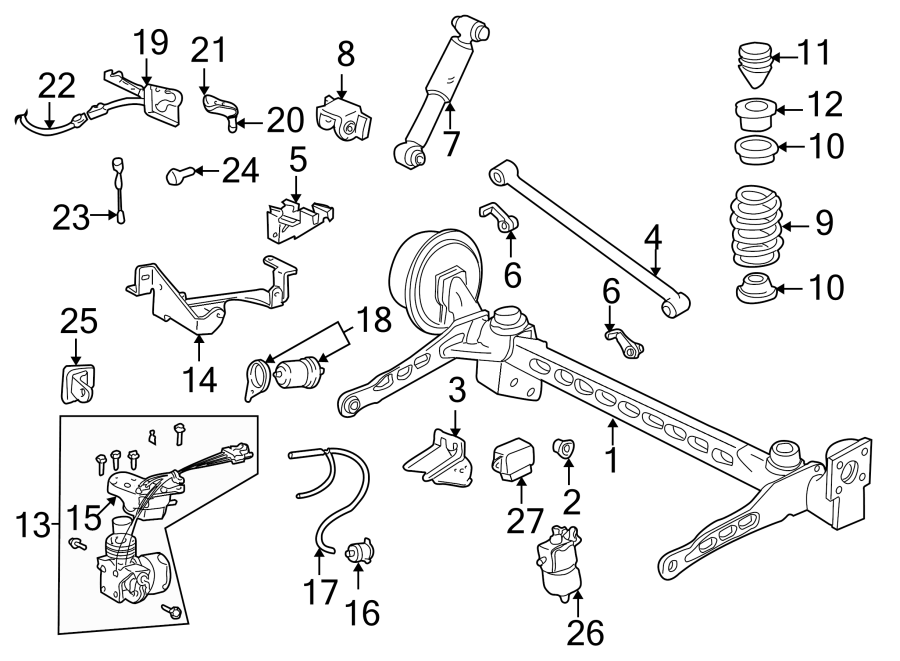 Diagram REAR SUSPENSION. SUSPENSION COMPONENTS. for your 2004 GMC Sierra 2500 HD 6.0L Vortec V8 CNG M/T RWD SLT Crew Cab Pickup 