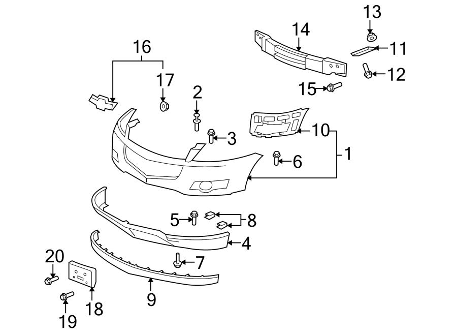 17FRONT BUMPER & GRILLE. BUMPER & COMPONENTS.https://images.simplepart.com/images/parts/motor/fullsize/GM09005.png