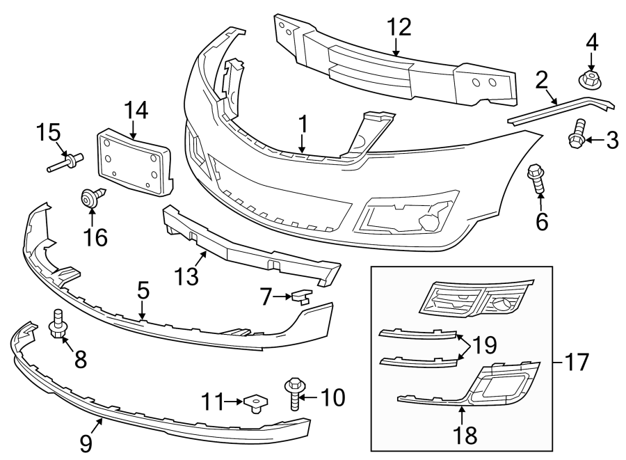 5FRONT BUMPER & GRILLE. BUMPER & COMPONENTS.https://images.simplepart.com/images/parts/motor/fullsize/GM09012.png