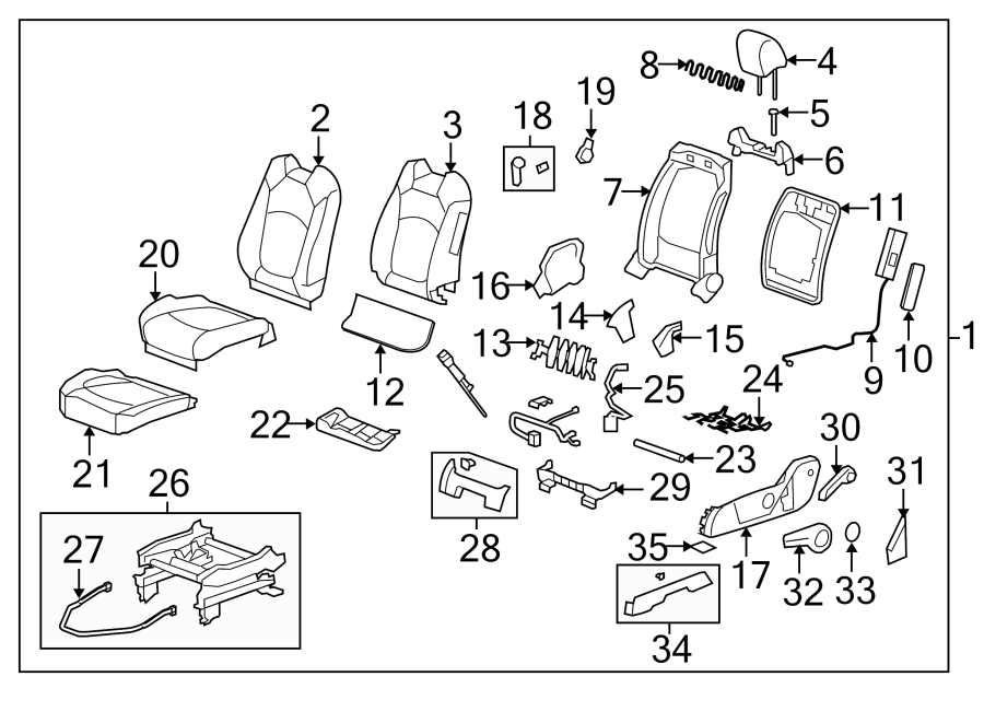 Diagram SEATS & TRACKS. FRONT SEAT COMPONENTS. for your 2018 Cadillac ATS Base Coupe 2.0L Ecotec M/T RWD 