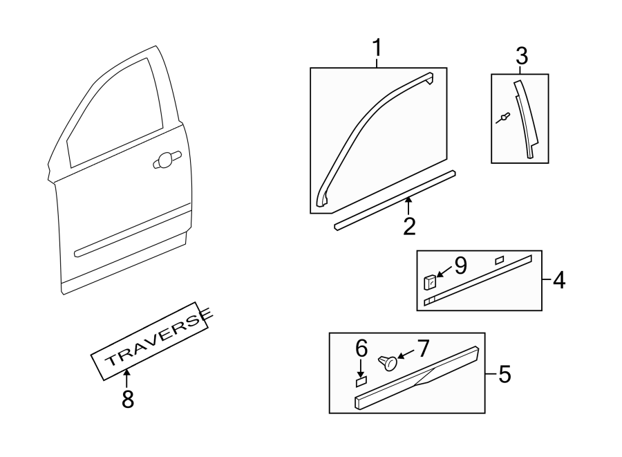 Diagram FRONT DOOR. EXTERIOR TRIM. for your 2002 GMC Sierra 3500 6.0L Vortec V8 M/T RWD Base Extended Cab Pickup Fleetside 