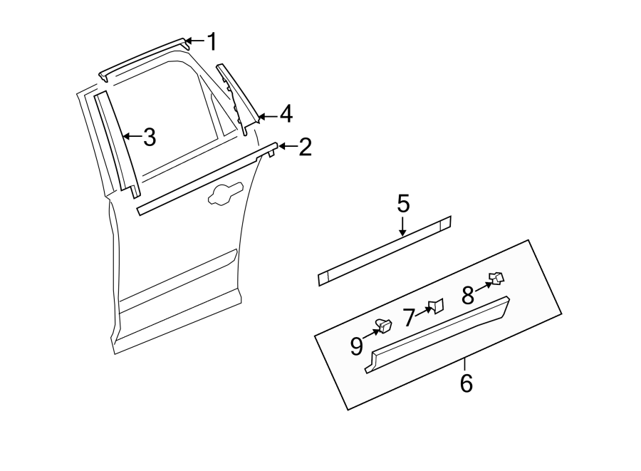 Diagram REAR DOOR. EXTERIOR TRIM. for your 2023 Buick Enclave    