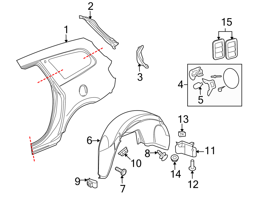 Diagram QUARTER PANEL & COMPONENTS. for your 2013 Chevrolet Silverado   