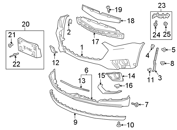 15FRONT BUMPER & GRILLE. BUMPER & COMPONENTS.https://images.simplepart.com/images/parts/motor/fullsize/GM18005.png