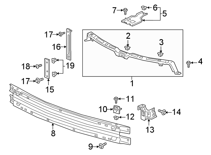 13Front bumper & grille. Bumper & components.https://images.simplepart.com/images/parts/motor/fullsize/GM18017.png