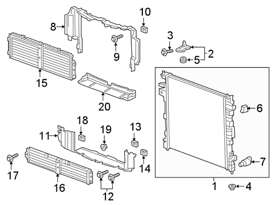 Diagram RADIATOR & COMPONENTS. for your 2008 GMC Savana 1500   