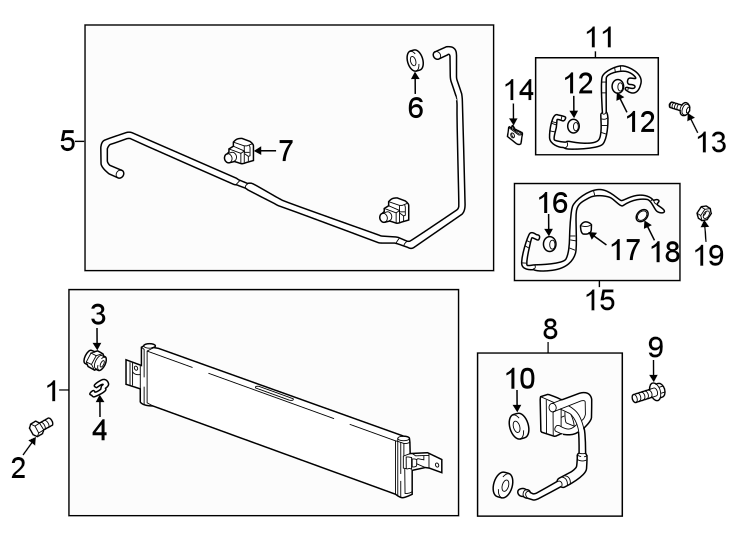 Diagram TRANS OIL COOLER. for your 2021 GMC Sierra 2500 HD 6.6L Duramax V8 DIESEL A/T 4WD SLT Crew Cab Pickup 