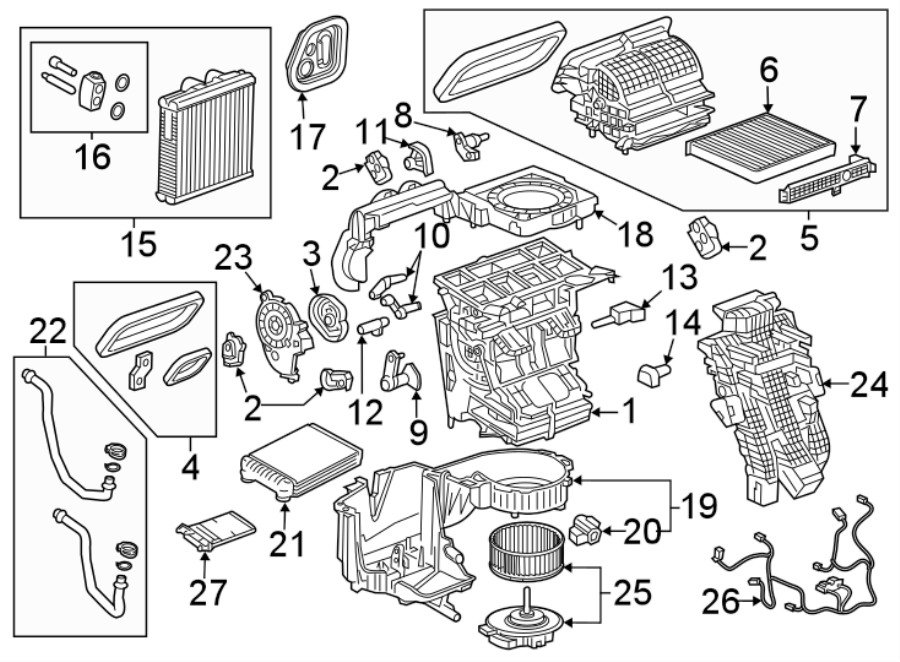 Diagram AIR CONDITIONER & HEATER. EVAPORATOR & HEATER COMPONENTS. for your 2012 Buick Enclave    