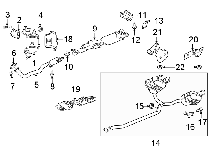 Diagram EXHAUST SYSTEM. EXHAUST COMPONENTS. for your 2022 Chevrolet Camaro  ZL1 Convertible 