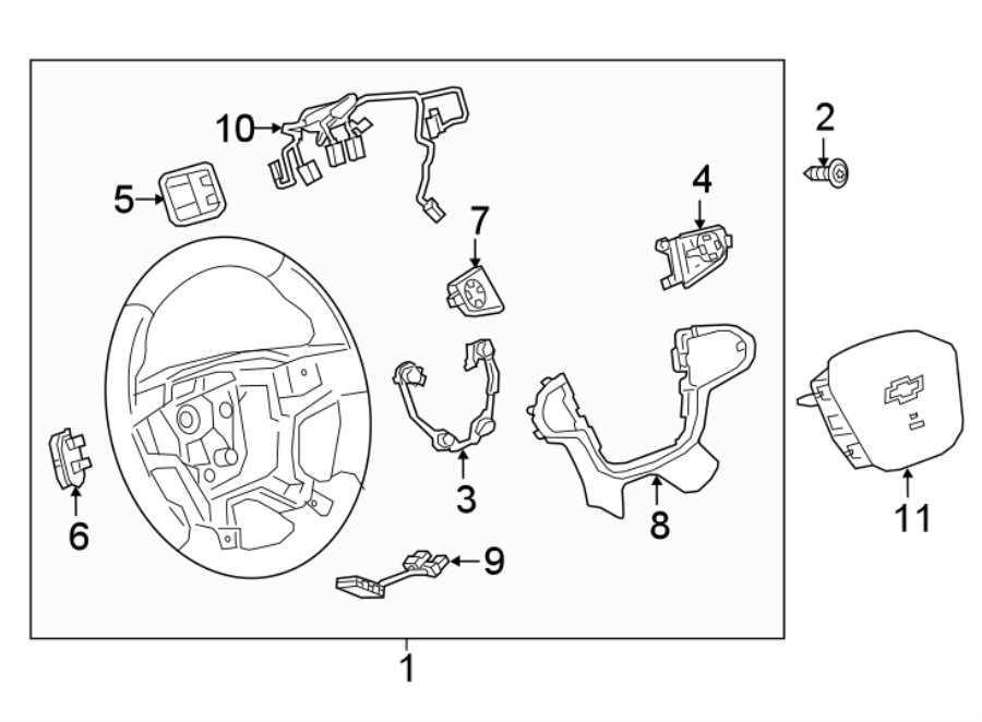 Diagram STEERING WHEEL & TRIM. for your 2021 GMC Sierra 2500 HD 6.6L V8 A/T RWD Base Extended Cab Pickup 