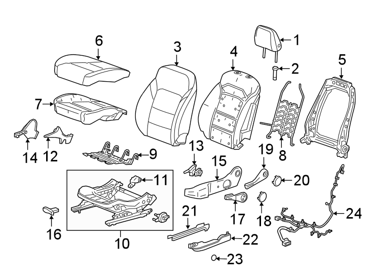 Diagram SEATS & TRACKS. DRIVER SEAT COMPONENTS. for your 2005 Chevrolet Trailblazer   