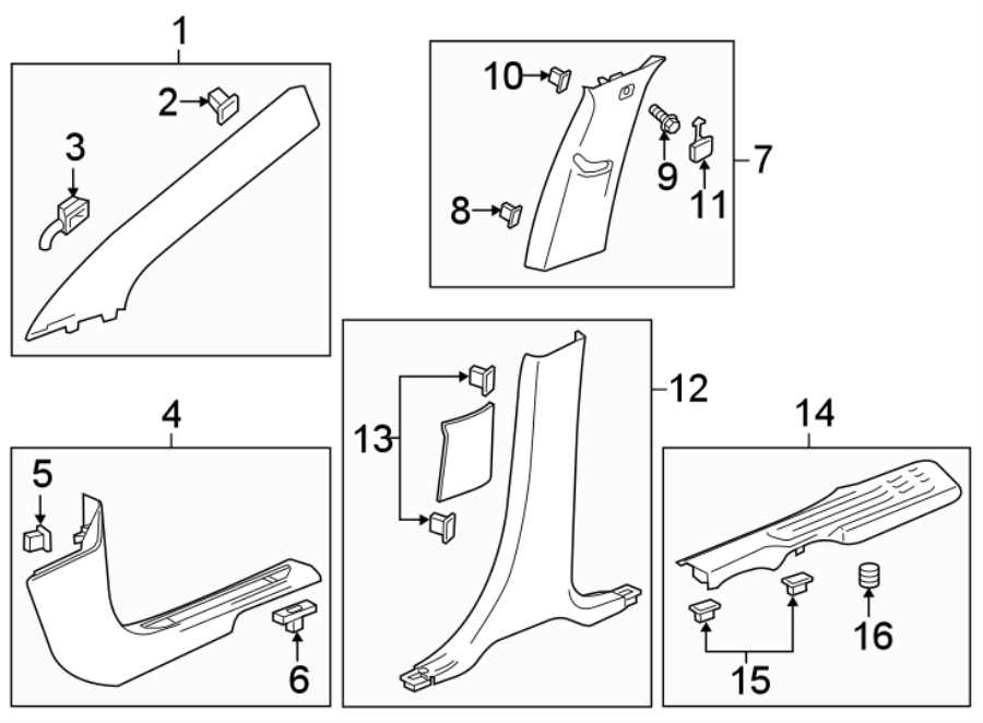 Diagram PILLARS. ROCKER & FLOOR. INTERIOR TRIM. for your 2016 Chevrolet Silverado 3500 HD WT Extended Cab Pickup  