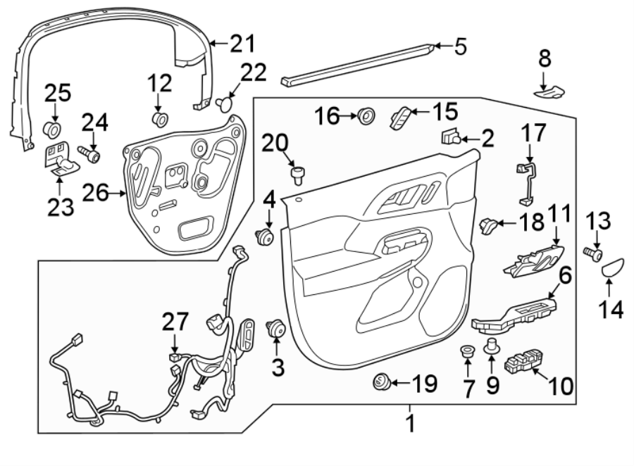 Diagram FRONT DOOR. INTERIOR TRIM. for your 2021 GMC Sierra 2500 HD 6.6L Duramax V8 DIESEL A/T 4WD Base Extended Cab Pickup Fleetside 