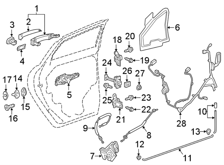 Diagram REAR DOOR. LOCK & HARDWARE. for your 2014 Chevrolet Spark 1.2L Ecotec CVT LT Hatchback 