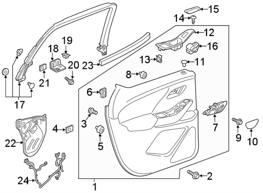 Diagram REAR DOOR. INTERIOR TRIM. for your 2018 Chevrolet Traverse  LS Sport Utility  