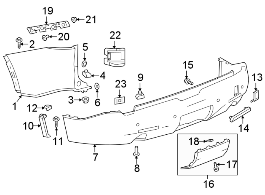 Diagram REAR BUMPER. BUMPER & COMPONENTS. for your 2018 Buick Regal TourX Essence Wagon  