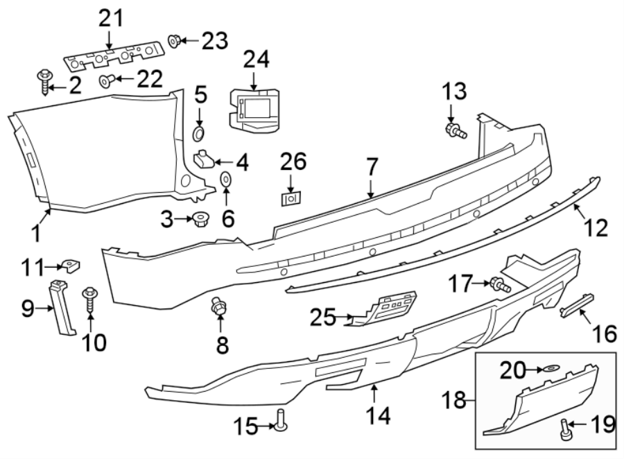 Diagram REAR BUMPER. BUMPER & COMPONENTS. for your 2018 Buick Regal TourX Essence Wagon  