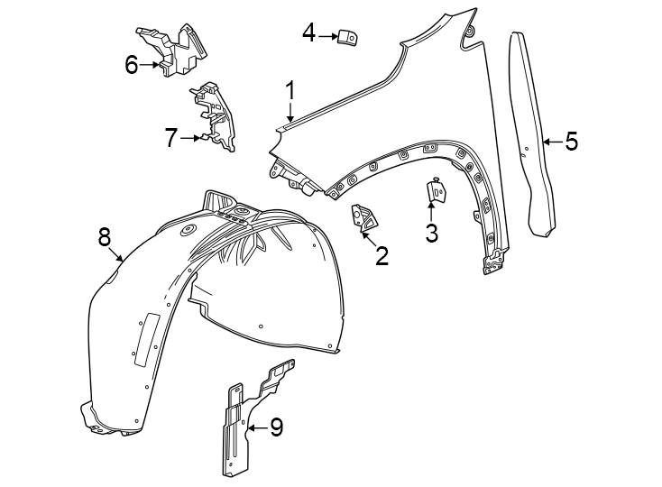 Diagram Fender & components. for your 2021 GMC Sierra 2500 HD  SLE Extended Cab Pickup Fleetside 