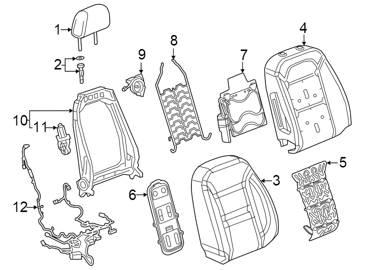 Diagram Seats & tracks. Passenger seat components. for your 2007 GMC Sierra 2500 HD 6.0L Vortec V8 A/T 4WD SLT Extended Cab Pickup 