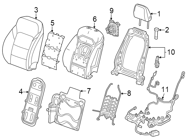 Diagram Seats & tracks. Driver seat components. for your 2007 GMC Sierra 2500 HD 6.0L Vortec V8 A/T 4WD SLT Extended Cab Pickup 