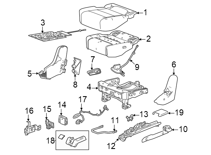 15Cloth. Evotex. Front. Gideon. Inner. Lt. Outer. Passenger side-captain seat. Rear. Rs. Seat cushion components. W/O one-touch fold. W/ONE-TOUCH fold. Z71.https://images.simplepart.com/images/parts/motor/fullsize/GM24490.png