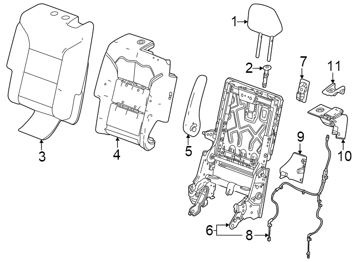 2Cloth. Driver side-captain seat. Evotex. Gideon. Inner. Lt. Outer. Rs. Seat back components. W/O one-touch fold. W/ONE-TOUCH fold. Z71.https://images.simplepart.com/images/parts/motor/fullsize/GM24495.png