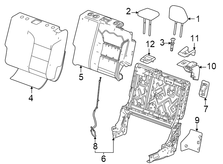 360% side. Bench seat. Center headrest. Cloth. Evotex. Gideon. Inner. Outer headrest. Seat back.https://images.simplepart.com/images/parts/motor/fullsize/GM24515.png