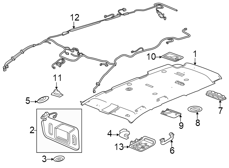 11Inner. Labeled: 26498747. Labeled: 26539749. Outer. W/O panoramic roof.https://images.simplepart.com/images/parts/motor/fullsize/GM24575.png