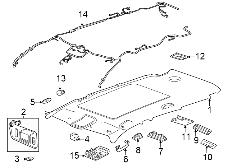 13Inner. Outer. W/GARAGE opener. W/O garage opener. W/PANORAMIC roof.https://images.simplepart.com/images/parts/motor/fullsize/GM24595.png