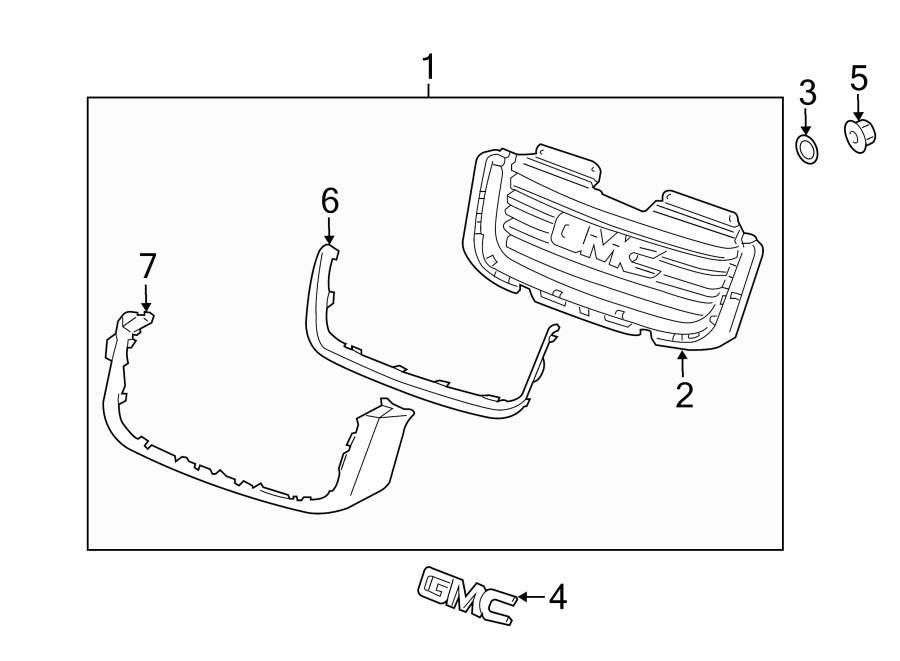 Diagram GRILLE & COMPONENTS. for your 2006 GMC Sierra 2500 HD  SLE Extended Cab Pickup 