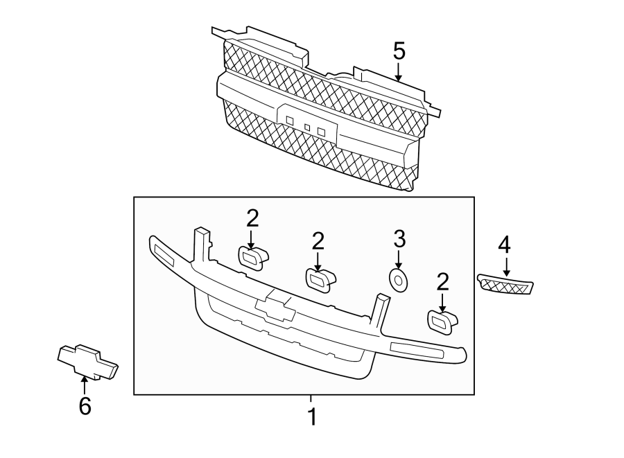 Diagram GRILLE. for your 2005 Chevrolet Silverado 2500 HD WT Extended Cab Pickup Fleetside  