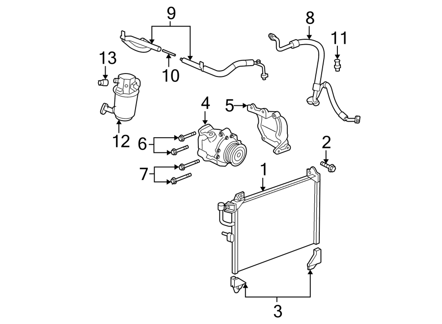 Diagram AIR CONDITIONER & HEATER. COMPRESSOR & LINES. CONDENSER. for your 2012 GMC Sierra 2500 HD 6.0L Vortec V8 A/T RWD SLE Extended Cab Pickup 