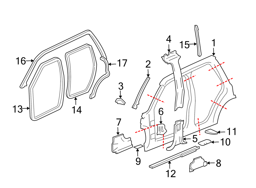 Diagram PILLARS. ROCKER & FLOOR. UNISIDE. for your 2010 Buick Enclave    