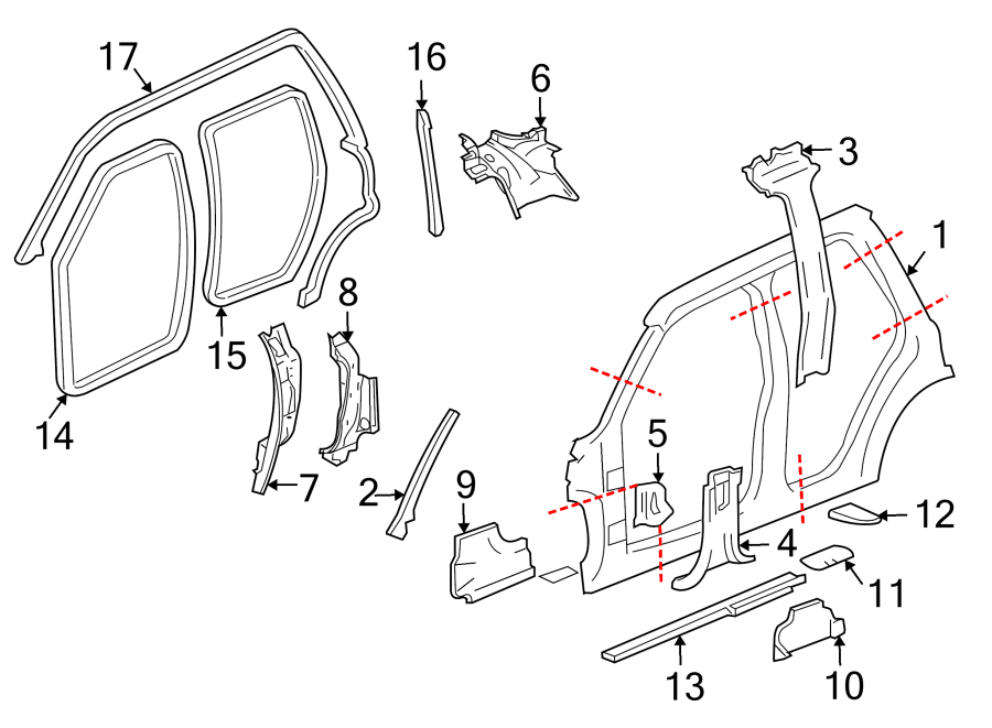 Diagram PILLARS. ROCKER & FLOOR. UNISIDE. for your 2021 Buick Enclave    