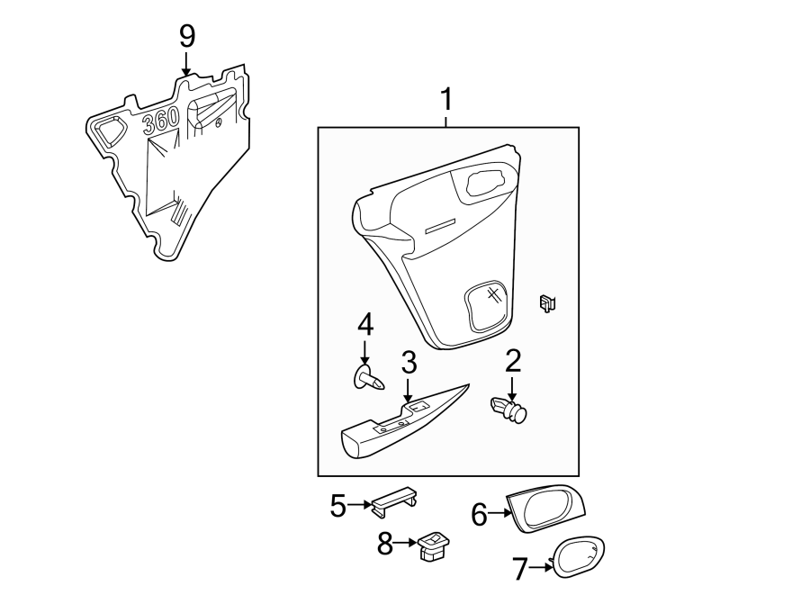 Diagram REAR DOOR. INTERIOR TRIM. for your 2024 Chevrolet Camaro LT1 Coupe 6.2L V8 A/T 