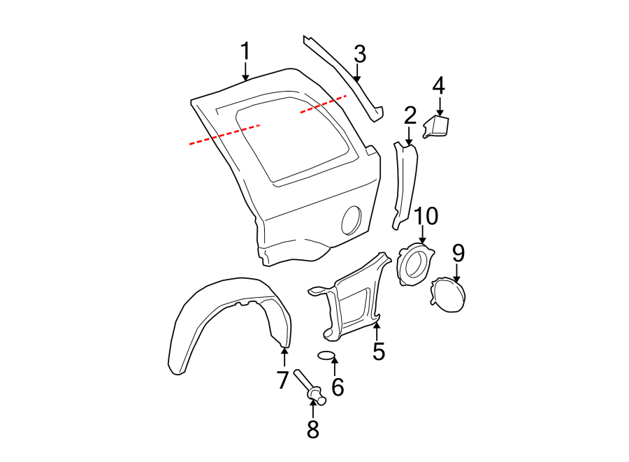 Diagram QUARTER PANEL & COMPONENTS. for your 2005 Chevrolet Silverado   