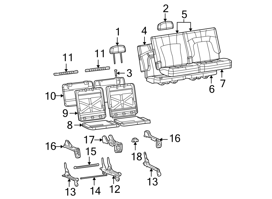 Diagram SEATS & TRACKS. REAR SEAT COMPONENTS. for your 2005 Chevrolet Express 1500   