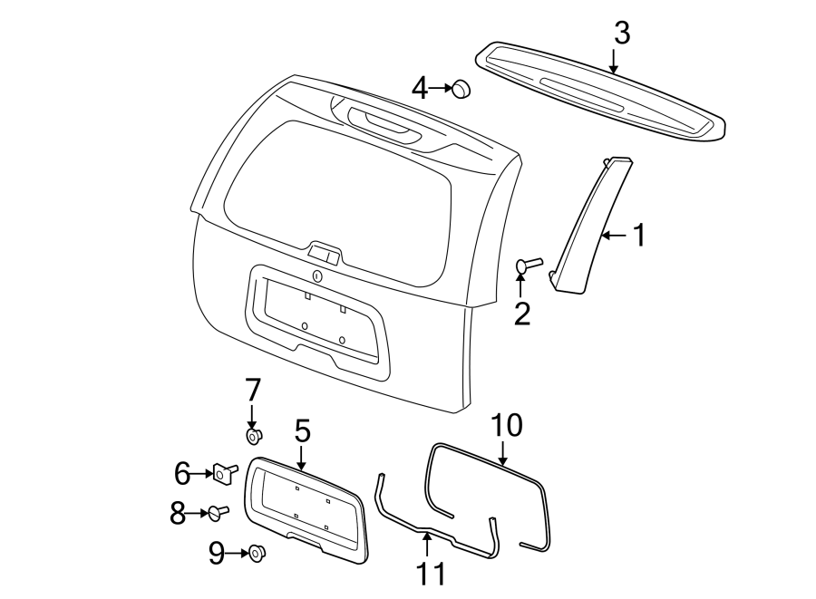 Diagram LIFT GATE. EXTERIOR TRIM. for your 2003 GMC Sierra 2500 HD 6.6L Duramax V8 DIESEL A/T RWD SLE Standard Cab Pickup 