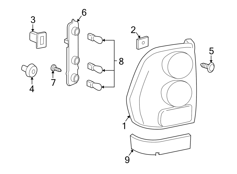 Diagram REAR LAMPS. COMBINATION LAMPS. for your 2008 Chevrolet Malibu LS Sedan 2.4L Ecotec A/T 