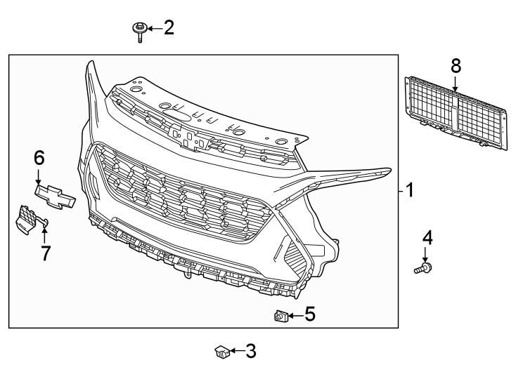 7Front bumper & grille. Grille & components.https://images.simplepart.com/images/parts/motor/fullsize/GN21035.png