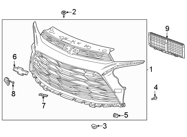 7Front bumper & grille. Grille & components.https://images.simplepart.com/images/parts/motor/fullsize/GN21055.png