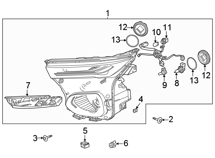 Diagram Front lamps. Headlamp components. for your 2022 Cadillac XT4   