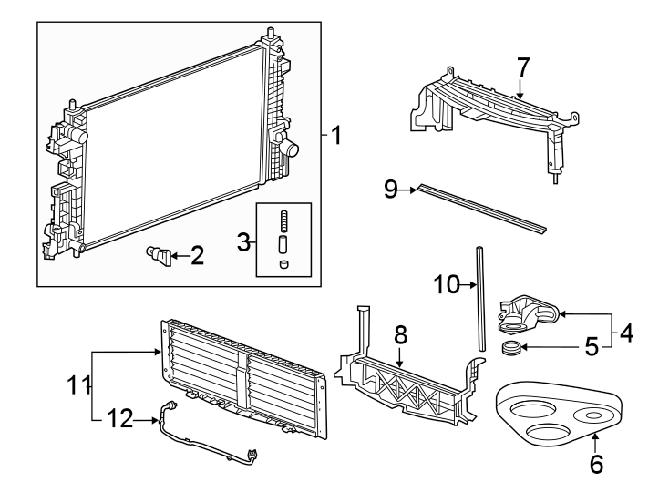 Diagram Radiator & components. for your 2005 Chevrolet Cavalier   